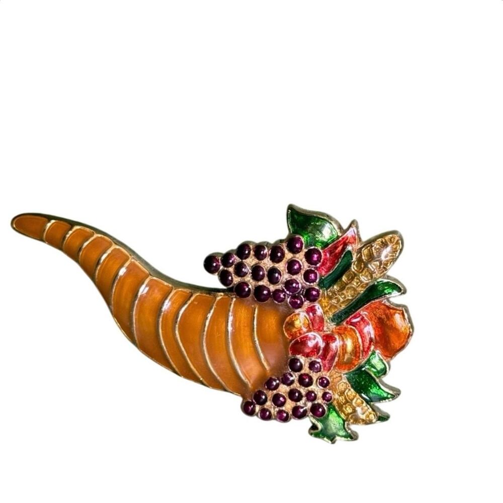 Monet Enamel Cornucopia Brooch – Signed – 3”